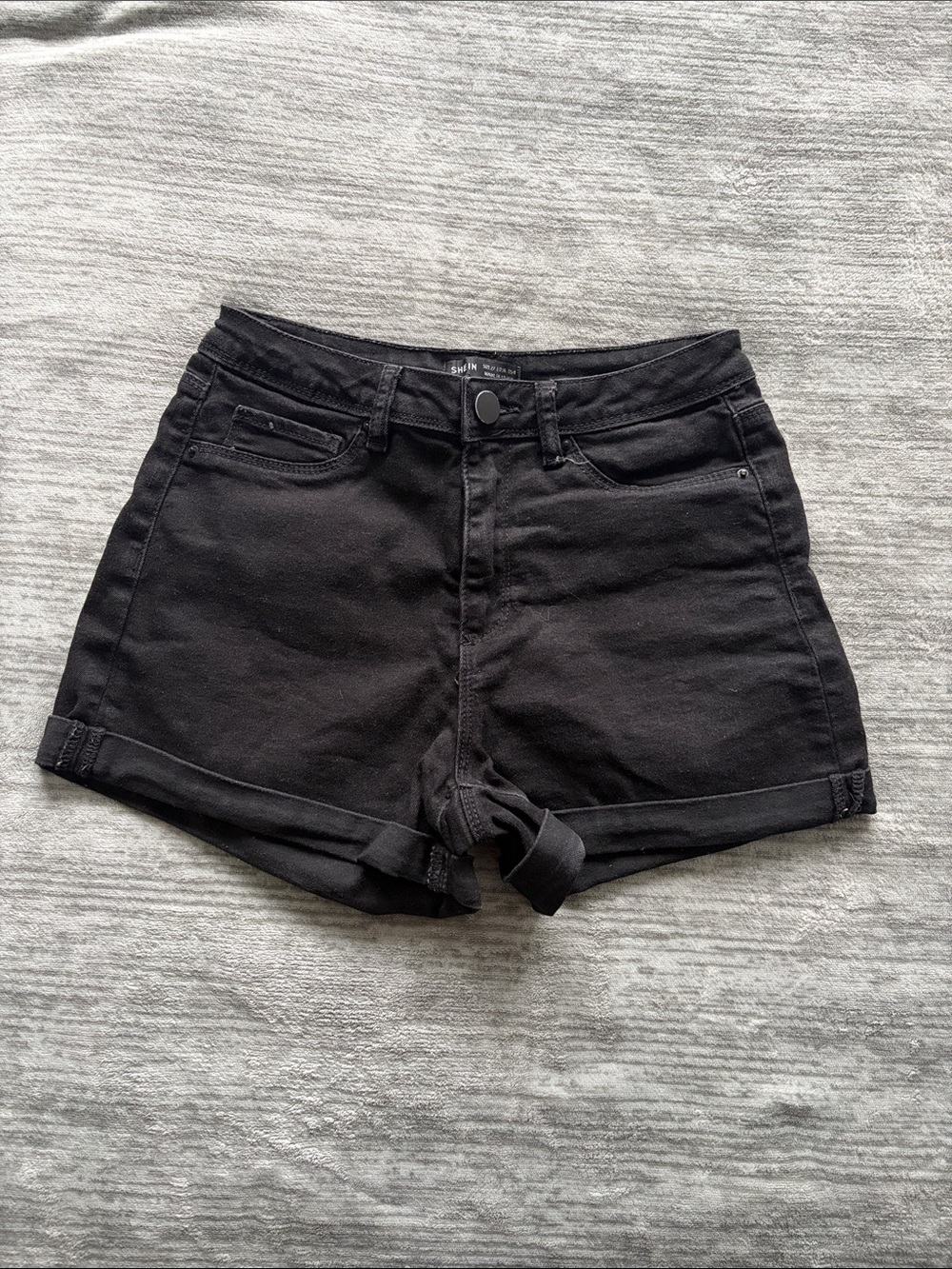 SHEIN Black High-Rise Cuffed Denim Shorts